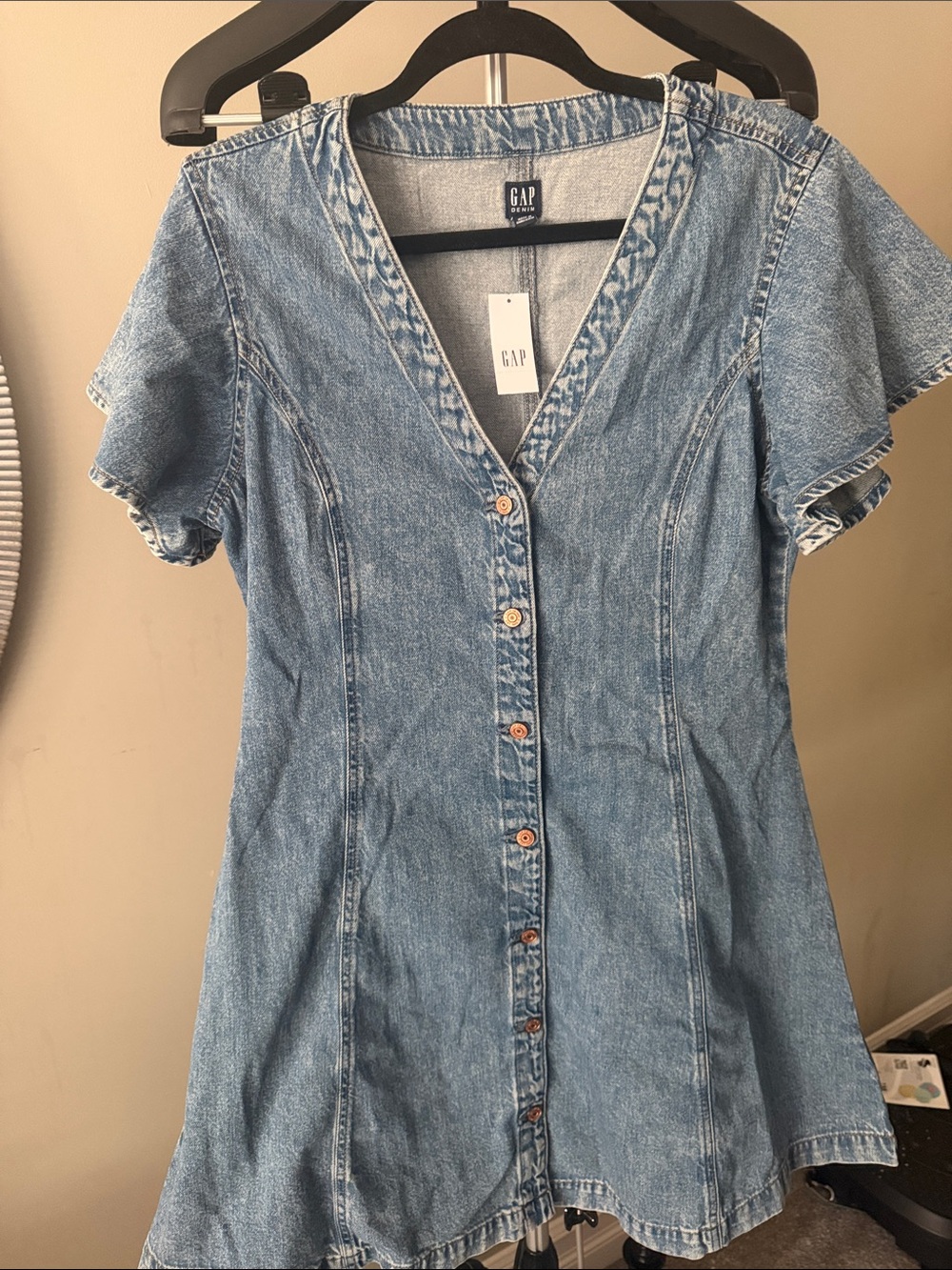 GAP Light Blue Denim Button-Front Shirt Dress